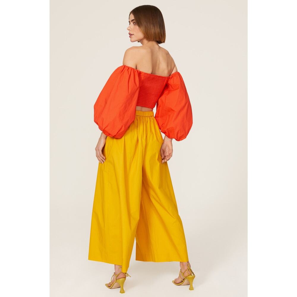 Tanya Taylor Alondra Orange Off Shoulder Puff Sleeve Crop Top Size 8 - Picture 2 of 13